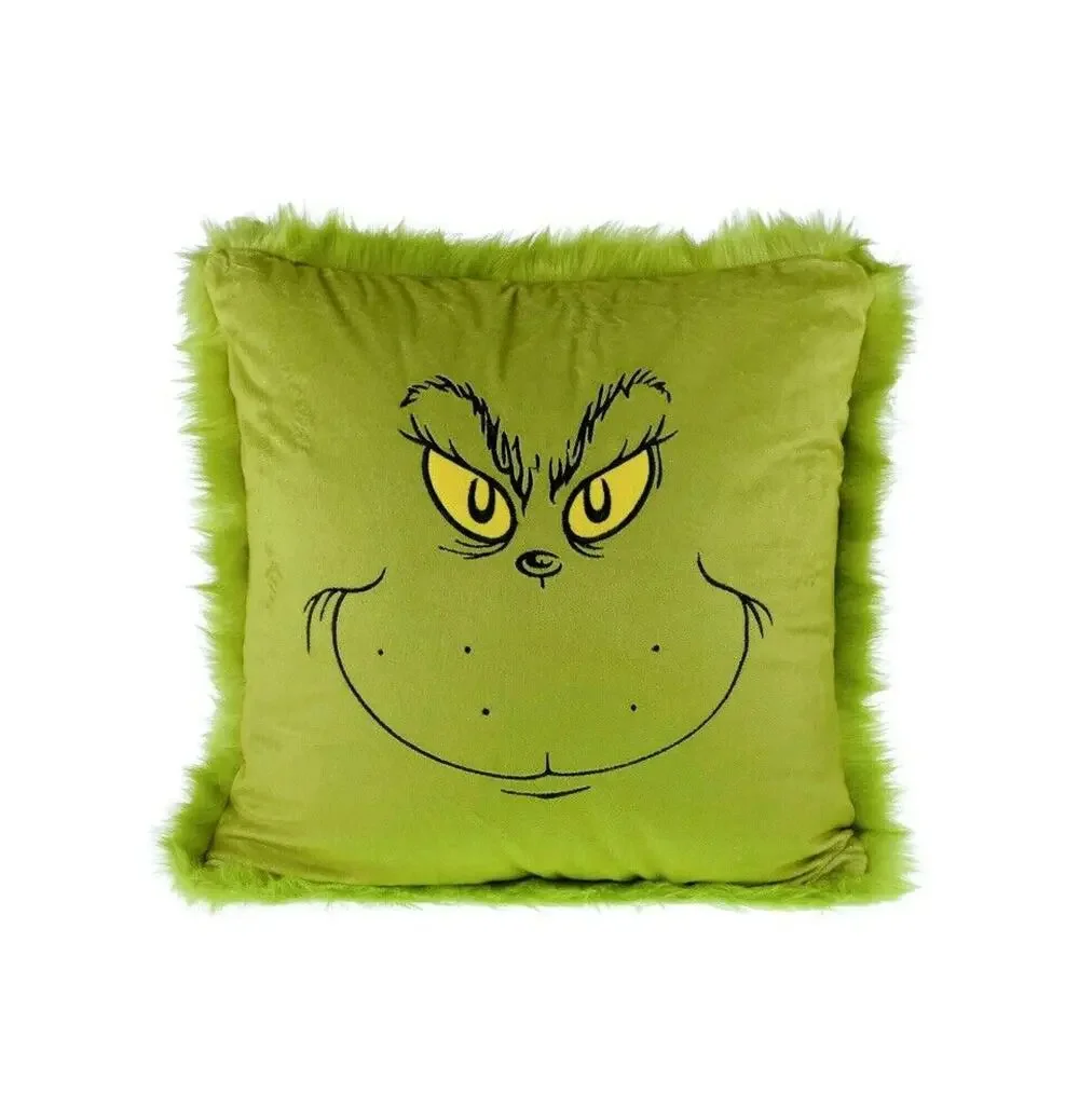 Dr Seuss The Grinch Green Faux Fur Grinch Face Pillow 16inx16in Polyester New